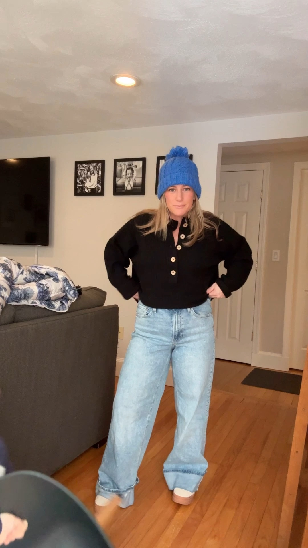 Soft, durable, affordable wide leg denim. I’m 5ft.1 and wearing regular length! 
Free people cashmere sweater 
Amazon sneakers 
Henley top 


#LTKSaleAlert #LTKmomlife #LTKootd