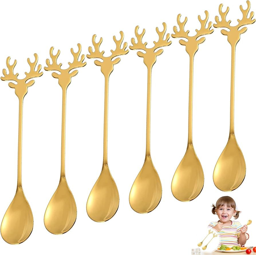 6 Stück Elch Rührlöffel Edelstahl Löffel Kreativer Weihnachtslöffel Geschenk Kaffeel Kuchenl... | Amazon (DE)