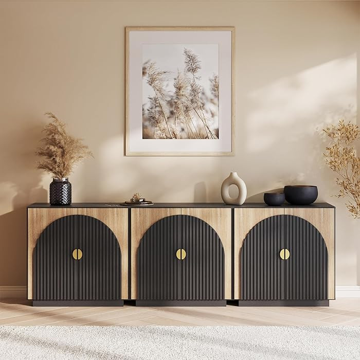 BELLEZE Set of 3 Fluted Sideboard Buffet Cabinet with Storage, Mid-Century Modern Console Table w... | Amazon (US)