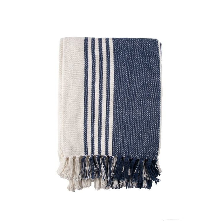 C&F Home Nantucket Stripes Navy and White Striped Throw Blanket with Fringe Modern Cotton Blanket... | Walmart (US)