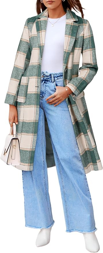 Simplee Womens Wool Blend Trench Coat Winter Plaid Shacket Jacket Casual Fall Tartan Coats Lapel ... | Amazon (US)
