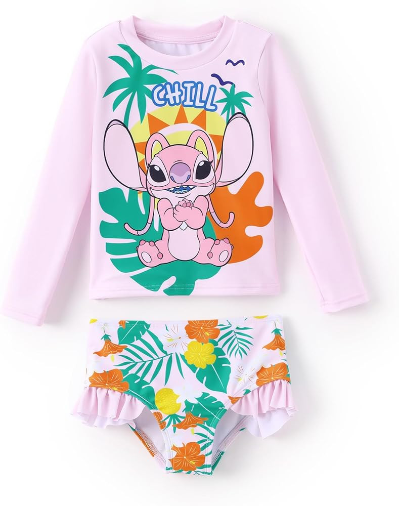 Disney Mickey and Friends Girl Two Piece Long Sleeve Swimsuit Rashguard Bathing Suit | Amazon (US)