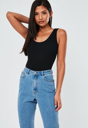 Black Crinkle Rib Plunge Neck Bodysuit | Missguided (US & CA)