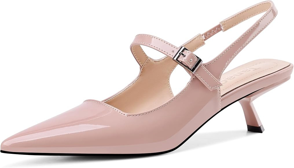 Womens Kitten Heels Closed Toe Pointed Toe Elastic Slingback Heels Women Pumps Wedding Dress Shoe... | Amazon (US)