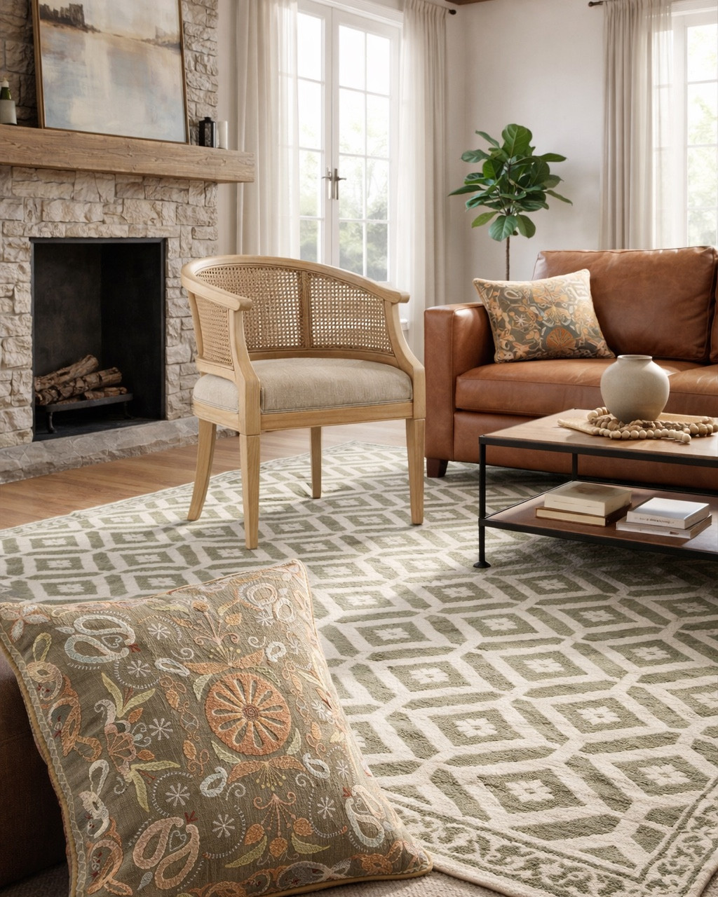  Soft textures + earthy tones 🌿 The olive green woven pillow and geometric rug add effortless French country charm and a cozy, collected feel.

#OliveGreenDecor #WovenTextures #LivingRoomInspo #CozyHome #NeutralHome #FrenchCountryStyle #HomeDecorFinds

#LTKHome