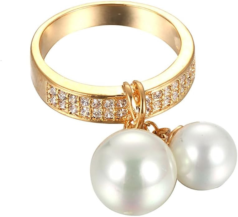 Kokoma Double Pearls Dangle Statement Ring for Women Girls Cubic Zirconia Stacking Engagement Pro... | Amazon (US)