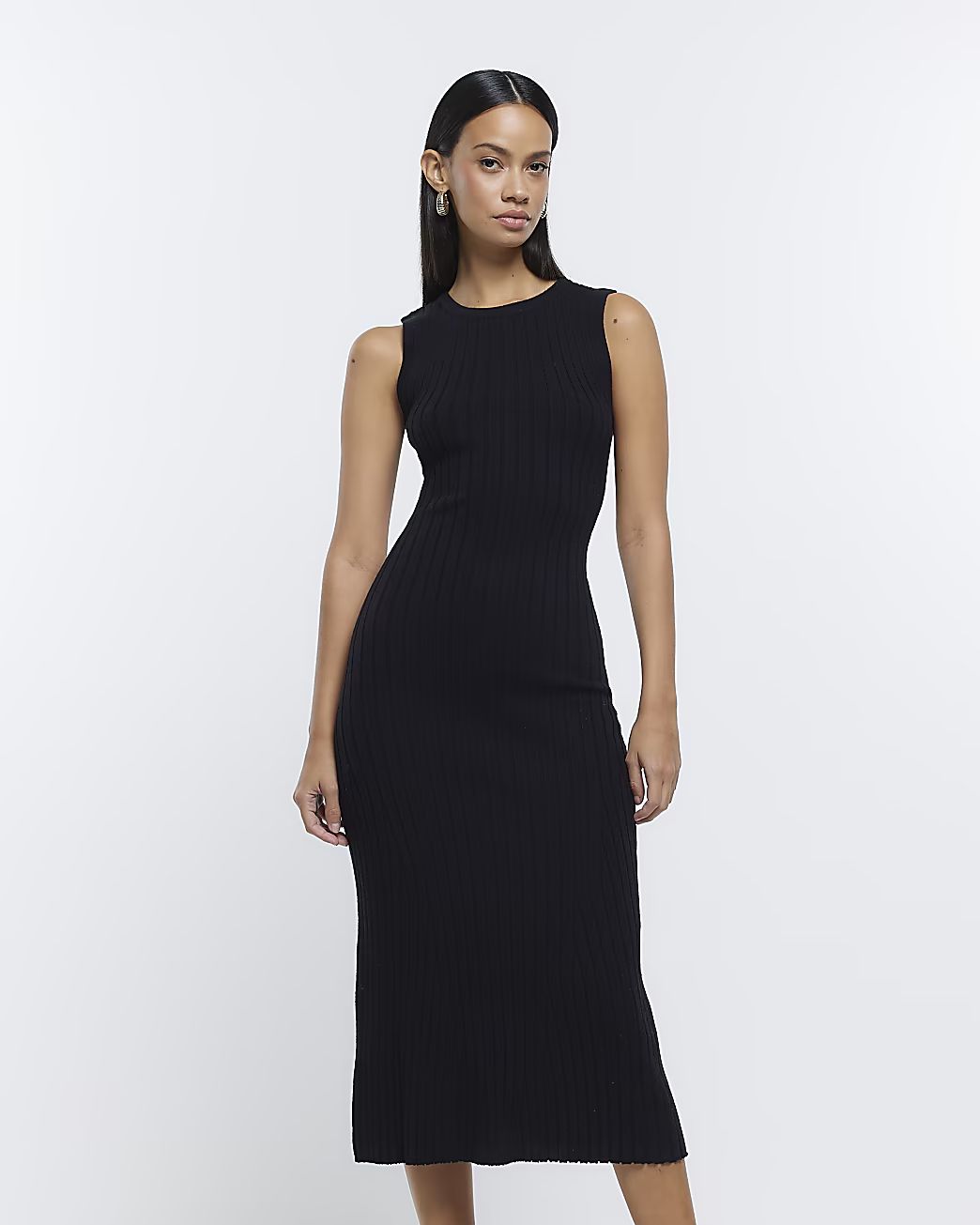 Black Knitted Midi Dress | River Island (UK & IE)