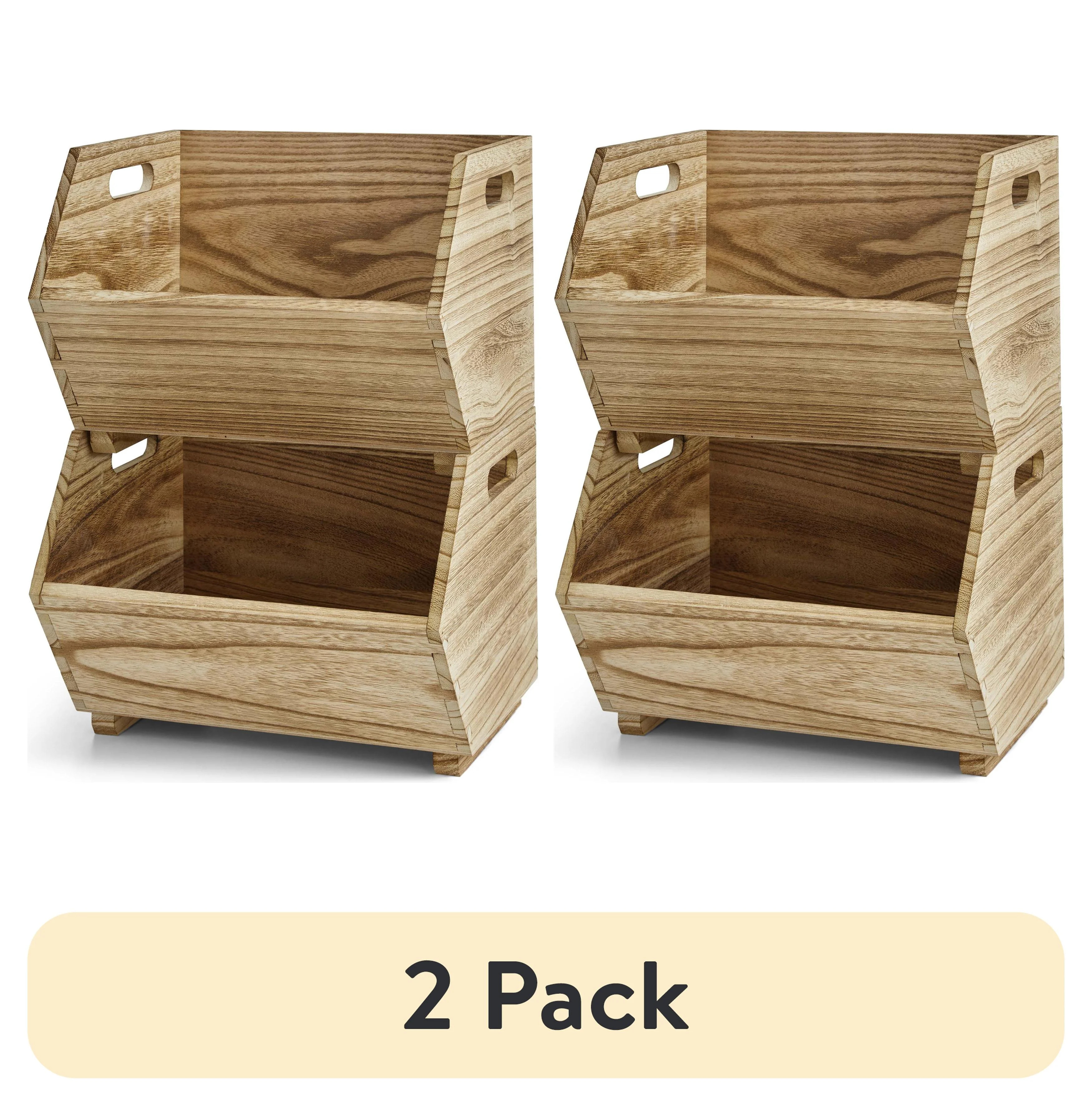 (2 pack) Better Homes & Gardens Adult Natural Wood Stacking Storage Bin Set 2-Piece | Walmart (US)
