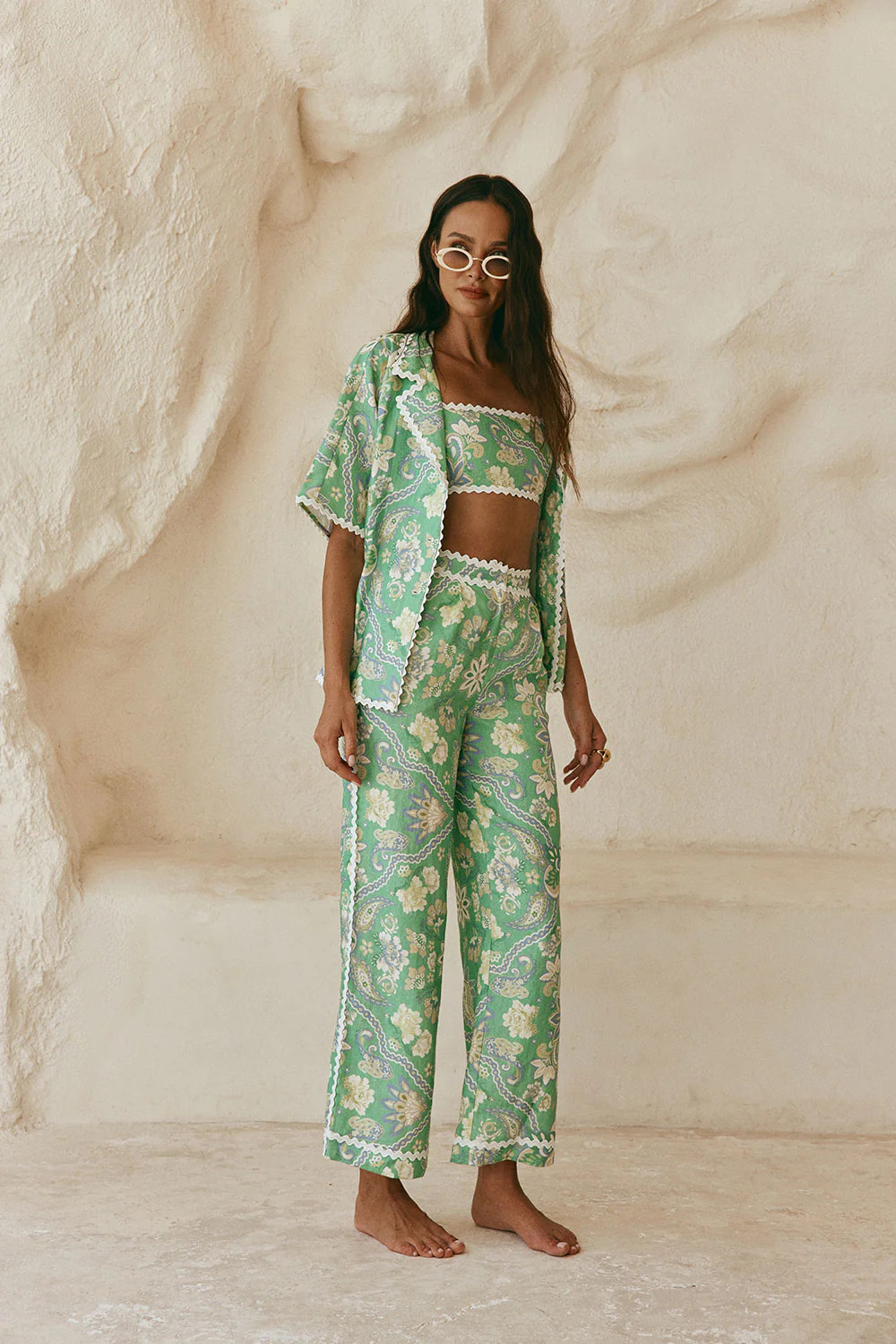 Green Floral Heritage Print Kelia Crop Top | Sabo Skirt US