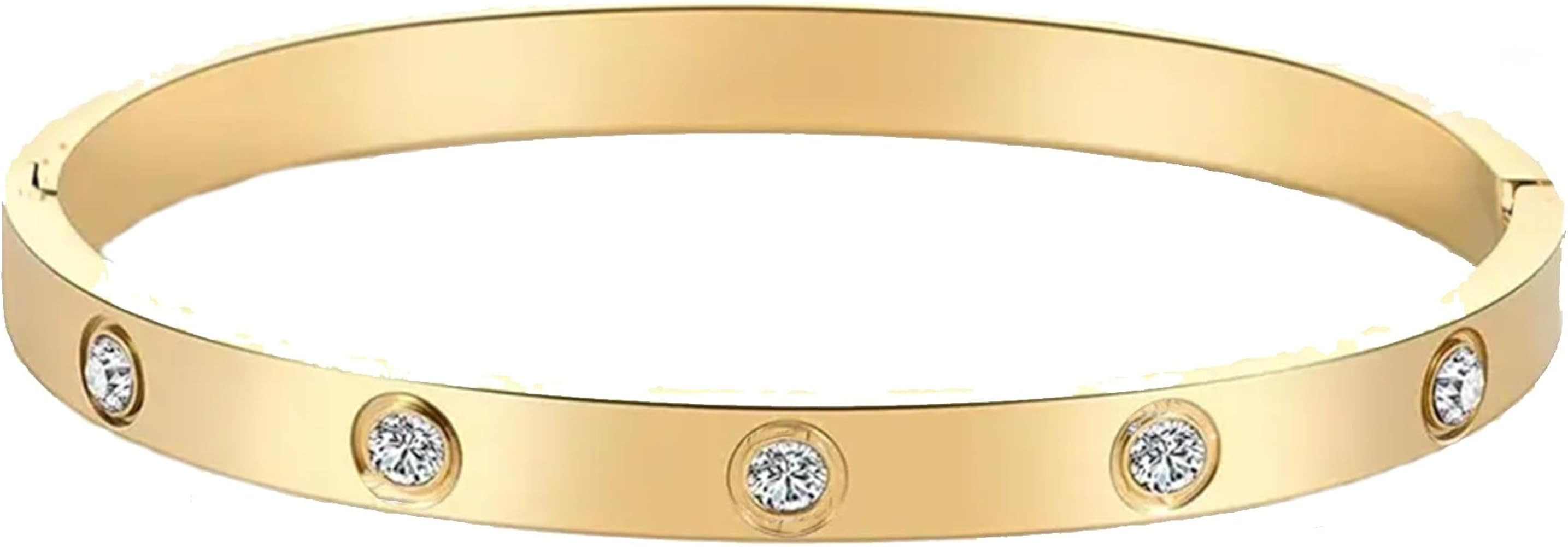 Stainless Steel for Ladies Men Bracelet Bangle Yellow 18k Gold Plated Diamonique CZ stone crystal | Amazon (US)
