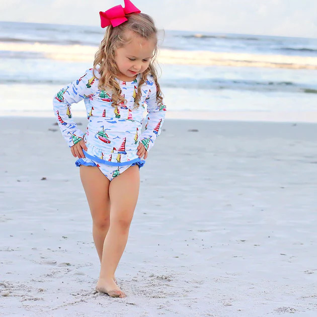 Sailboat Print Long Sleeve Rash Guard | Classic Whimsy