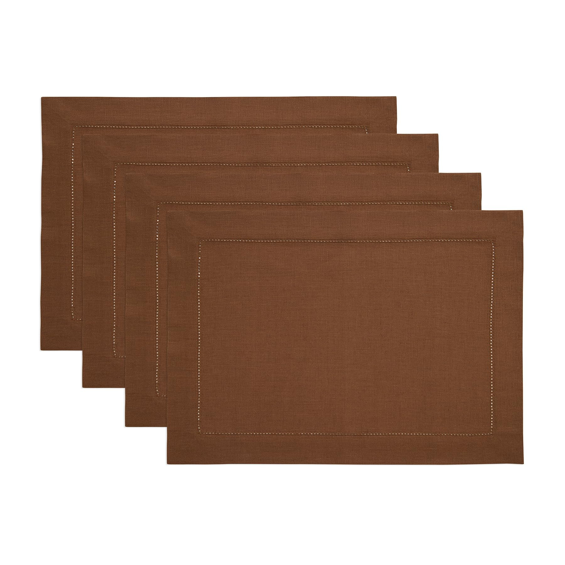 Solino Home Linen Placemats Set of 4 - Classic Hemstitch Brown Placemats 14 x 19 Inch - 100% Pure... | Amazon (US)