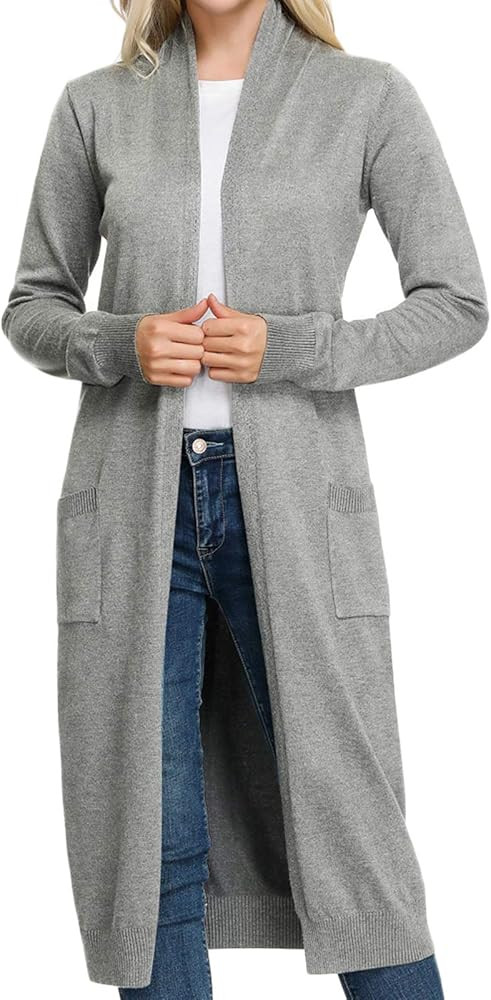 GRACE KARIN Essential Solid Open Front Maxi Long Knitted Cardigan Sweater for Women | Amazon (US)