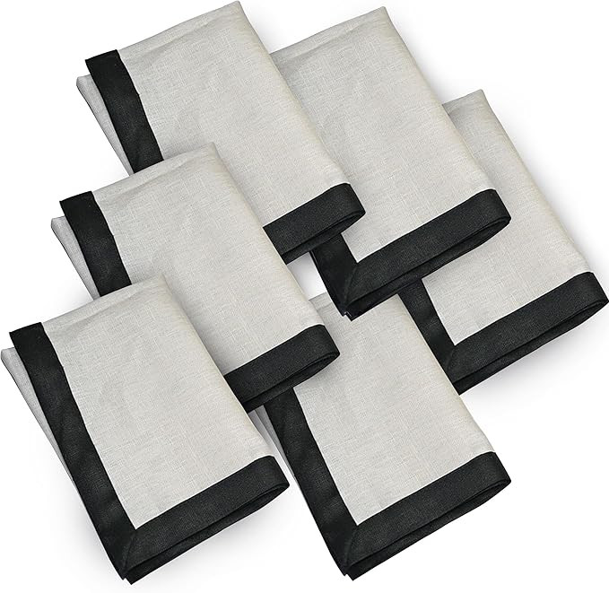 Linen Napkins Set of 6 | 18" x 18 | Cream Color with Black Hemstitch | Elegant Cloth Dinner Table... | Amazon (US)