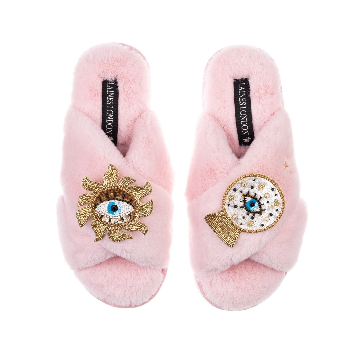 Classic Laines Slippers With Double Mystic Eye Brooches - Pink | Wolf & Badger (US)