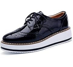 DADAWEN Women's Platform Lace-Up Wingtips Square Toe Oxfords Shoe | Amazon (US)