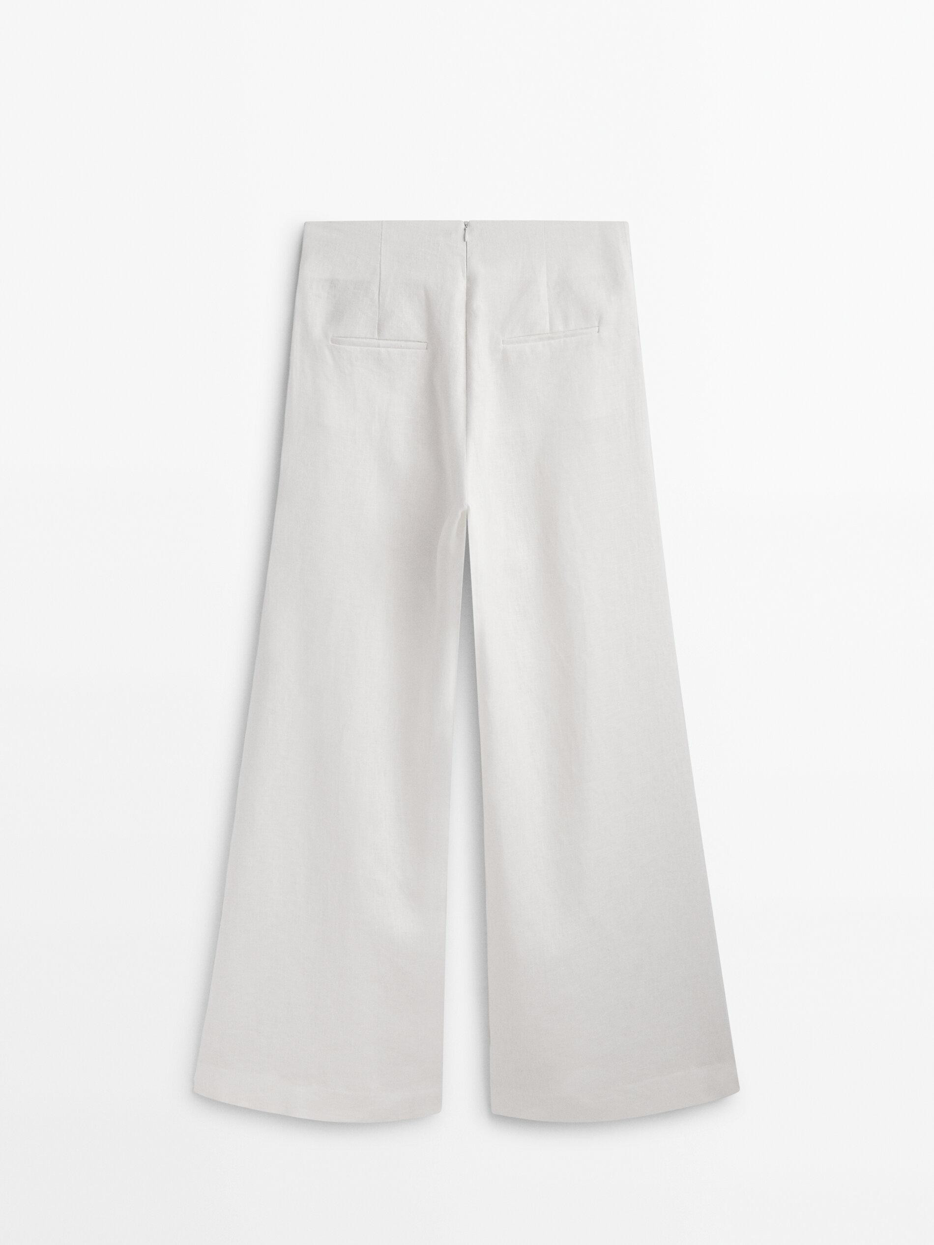 Wide-leg linen trousers with darts - Studio | Massimo Dutti US