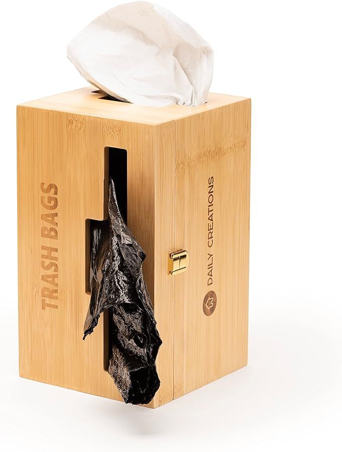 Daily Creations Trash Bag Dispenser – Kitchen Trash Bags Holder – Wood Bamboo Organizer – W... | Amazon (US)