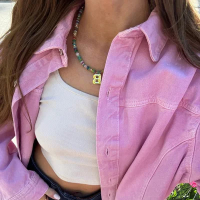 Semi-Precious Block Initial Necklace - Multi/Gold | BaubleBar