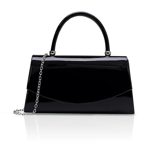 Larcenciel Patent Leather Evening Clutch Handbag, Classic Black Purses for Women w/Chain Strap & Magnetic Closure, Elegant Envelope Top Handle Party Bags for Wedding Formal Events Cocktail Party Prom | Amazon (US)