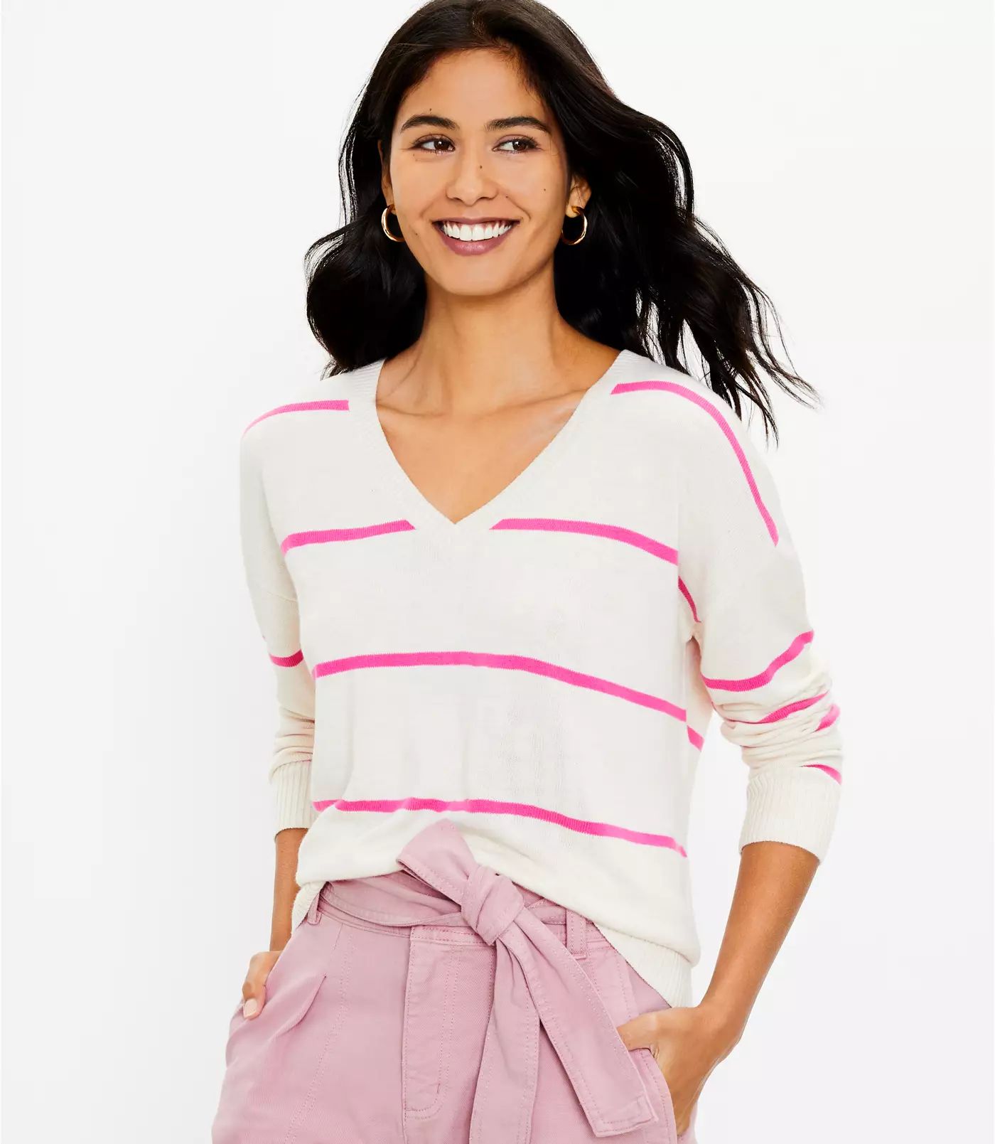 Striped V-Neck Sweater | LOFT
