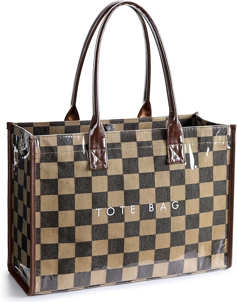 KALIDI PVC Tote Bag Women\u2019s Kraft Paper Work Handbags Purses with Top Handle | Amazon (US)