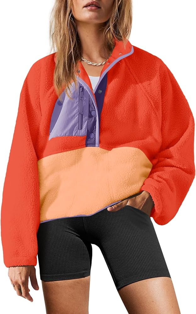 Yanekop Womens Fuzzy Fleece Pullover Sherpa Sweatshirt Long Sleeve Button Down Sweater Winter Fle... | Amazon (US)