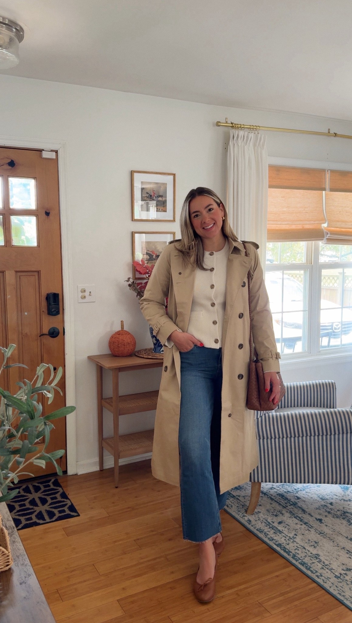 An easy fall outfit formula I keep coming back to →  jeans + cardigan + trench coat. It’s simple, classic, and always chic. Paired with a leather tote bag and gold hoop earrings, this is the kind of look that works for school drop-off, errands, lunch dates, and travel outfits. If you’re building a fall capsule wardrobe, these classic basics are the perfect starting point and they’re all high-quality, affordable finds from @onequince #quincepartner 

#LTKStyleTip