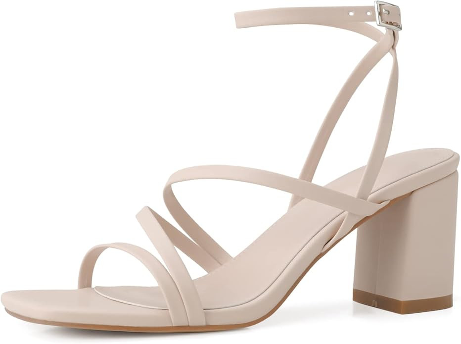 LACUONE Strappy Heels for women Block Heels Square Toe Chunky Ankle Buckle Pump Heeled Sandals | Amazon (US)