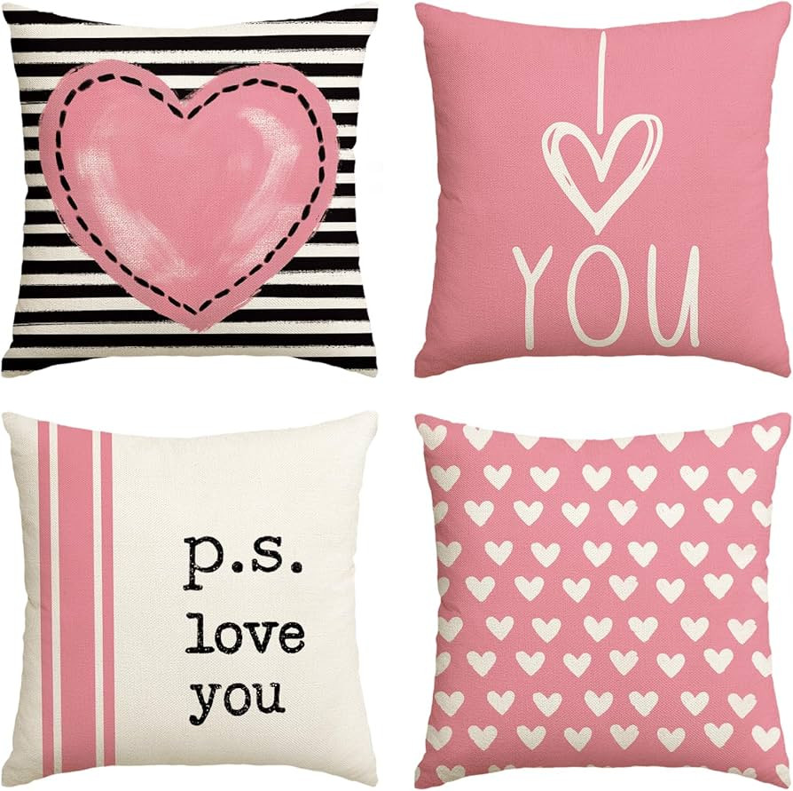 AVOIN colorlife Valentine's Day I Love You Throw Pillow Covers, 18 x 18 Inch Pink Valentine Heart... | Amazon (US)