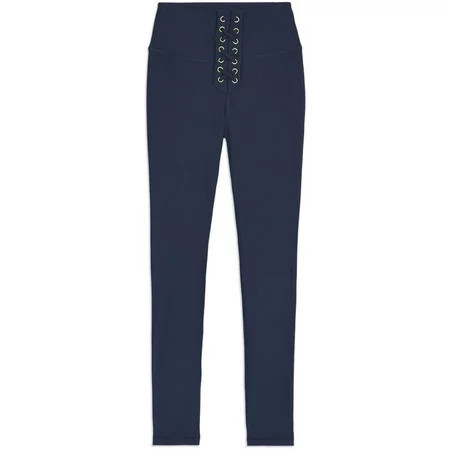 We Wore What Womens Lace-Up High Waist Athletic Leggings Navy XS | Walmart (US)