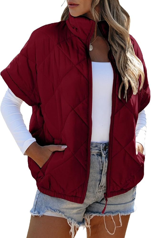 SHEWIN Quilted Jackets For Women 2024 Casual Lightweight Short Sleeve Zip Up Warm Vests | Amazon (US)