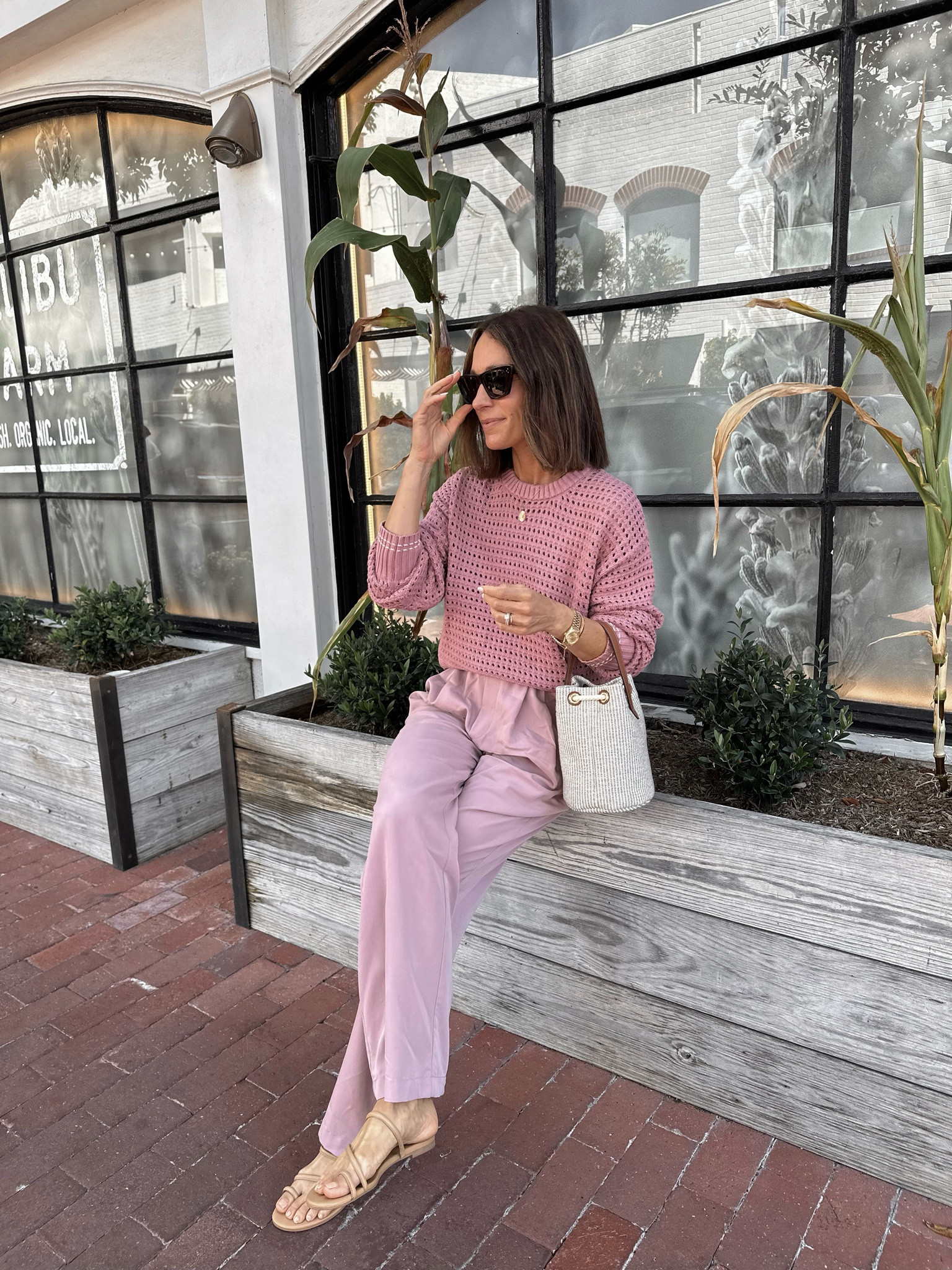 Sunday brunch OUTIFT 
Love these pants- there a trouser like fit, but an elastic waistband. So comfortable and short gal friendly 
Sweater runs tts 
Sandals run 1/2 size too small 

#LTKOver40