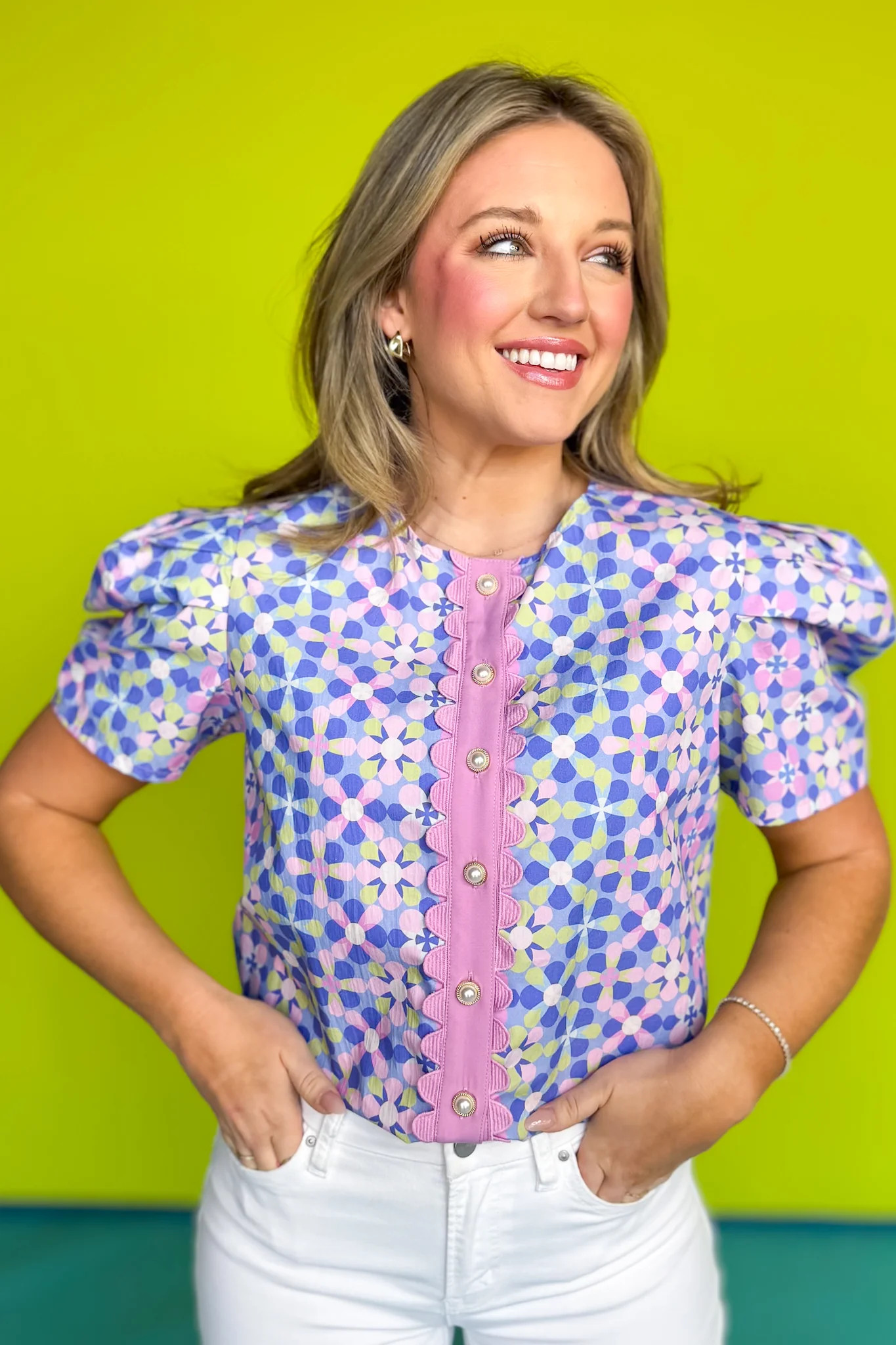 SSYS Everly Scallop Trim Puff Sleeve Top In Orchid Retro | Shop Style Your Senses