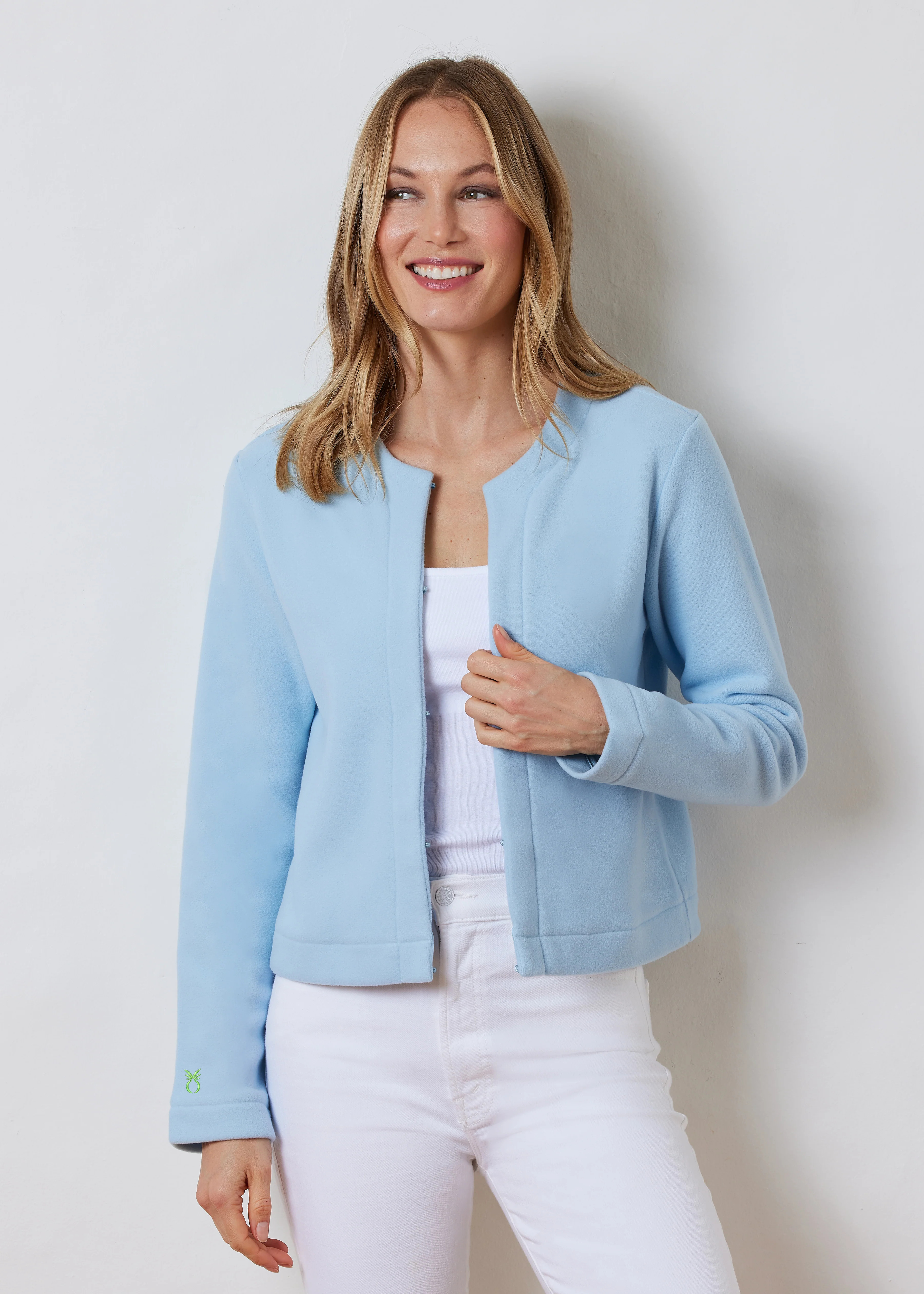 Cat Rock Cardigan in Vello Fleece (Ice Blue) | Dudley Stephens