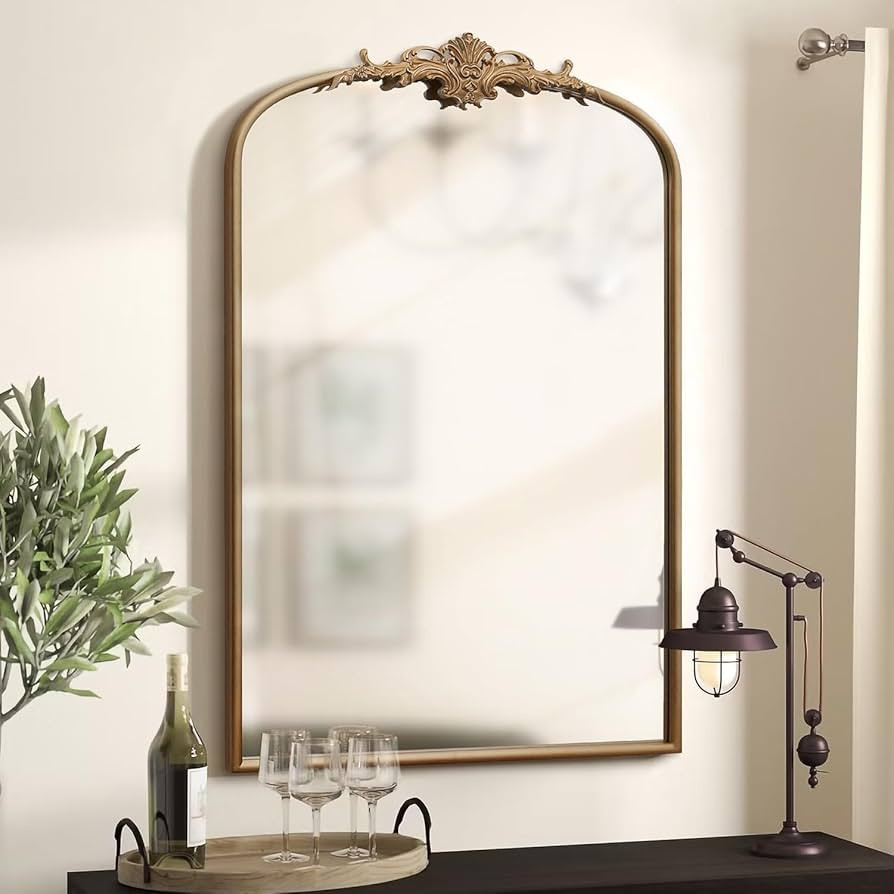 Besdomus Antique Gold Arched Mirror: 24"x36" French Large Arch Gold Vintage Vanity Wall Mounted M... | Amazon (US)