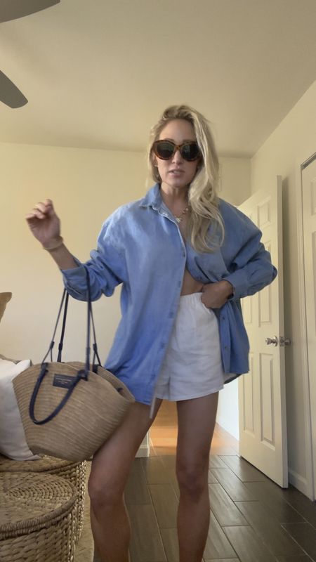 Size small chambray shirt and size Xs linen shorts! Everything else is linked! Such a classic and timeless everyday outfit for summer you can wear year after year! 

#LTKFindsUnder50 #LTKStyleTip #LTKSeasonal