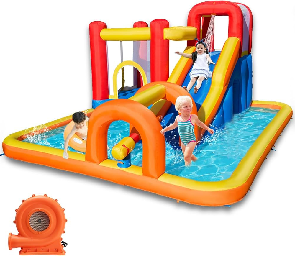 Baralir Inflatable Bounce House Water Park with Long Water Slide & Large Splash Pool Fits 5 Kids,... | Amazon (US)