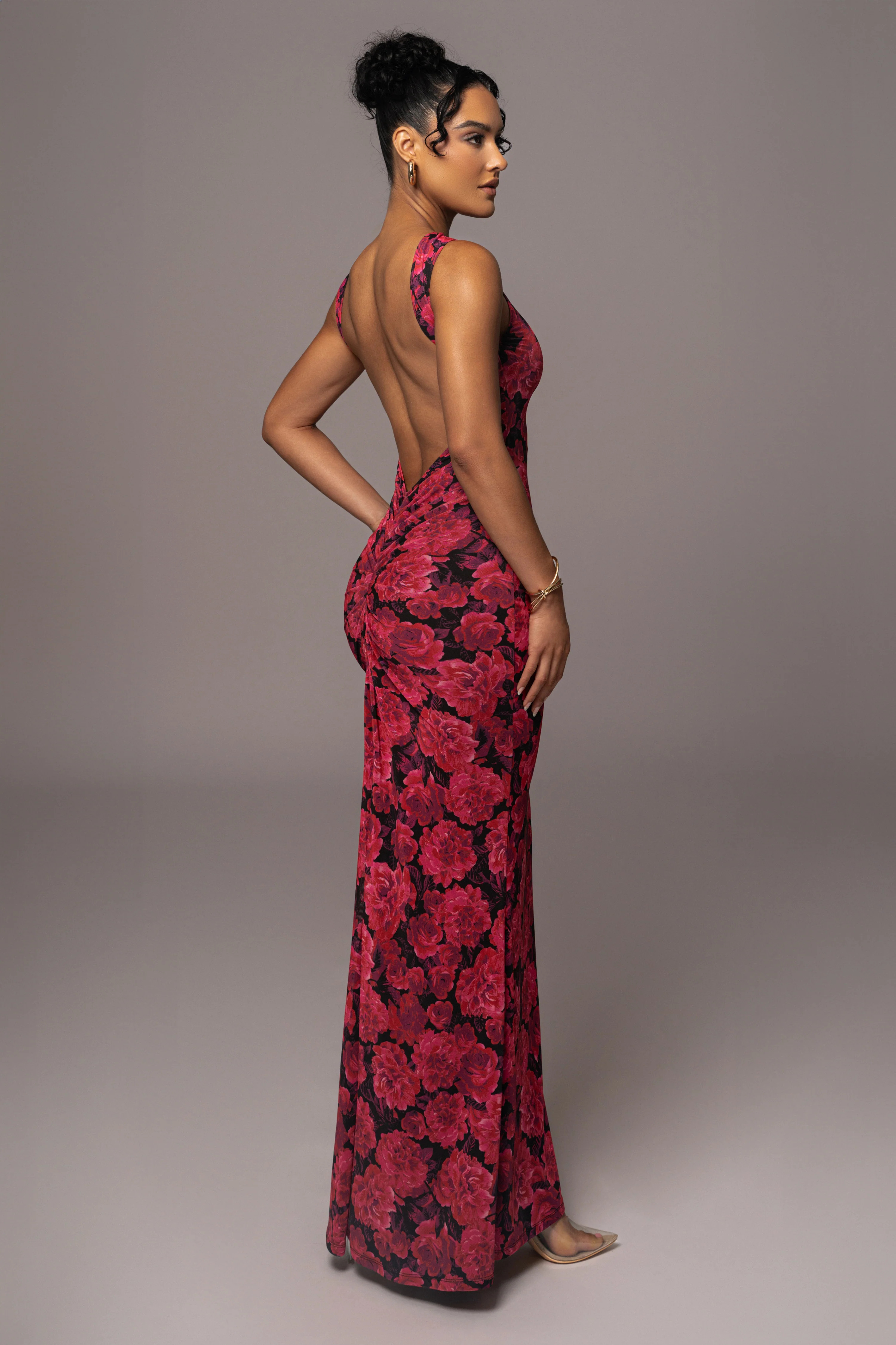 Pink Floral Front And Center Maxi Dress | JLUXLABEL