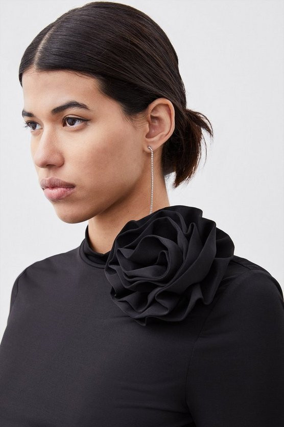 Jersey Rosette Long Sleeve Top | Karen Millen UK + IE + DE + NL