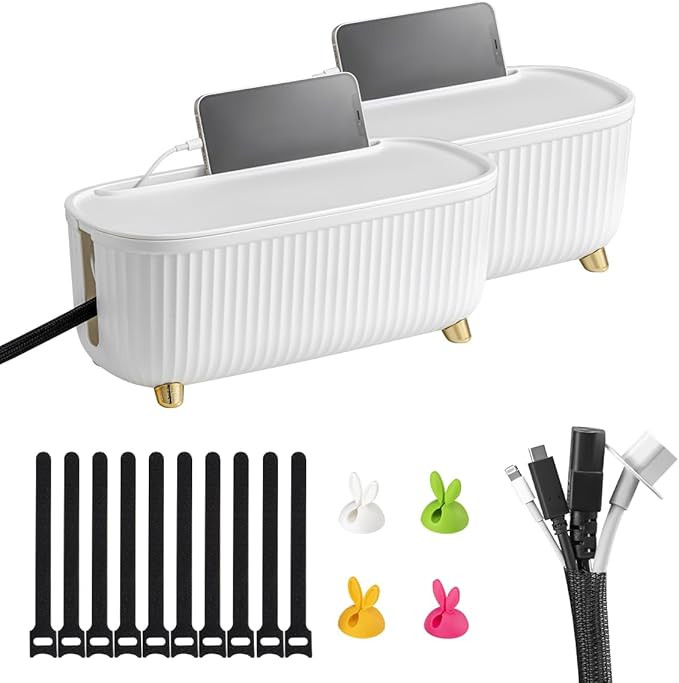Cable Management Box - 2 Cord Organizer Boxes - Neatly Organize Cables in Style - Ideal Cable Sto... | Amazon (US)