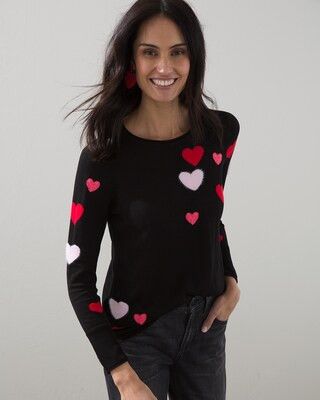 Spun Rayon Eyelash Hearts Sweater | Chico's