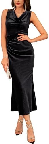 GRACE KARIN 2025 Velvet Wedding Guest Dresses for Women, Fall Formal Cocktail Maxi Dress, Cowl Ne... | Amazon (US)