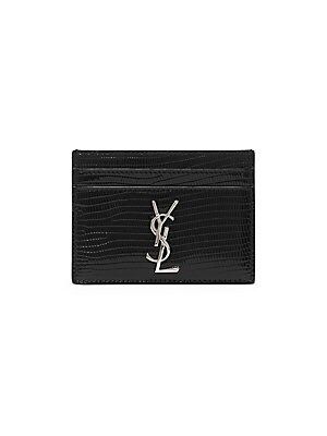 Monogram Croc-Embossed Leather Card Case | Saks Fifth Avenue