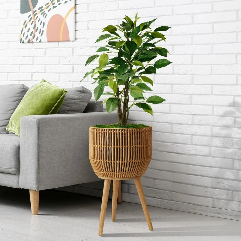 Casafield Floor Planter with Wood Legs in Natural, Planter Basket with Stand, Large Plant Pot Cov... | Walmart (US)