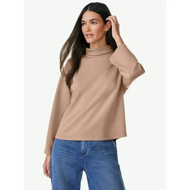 Scoop Women's Scuba Knit Drop Sleeve Turtleneck, Sizes XS-XXL | Walmart (US)
