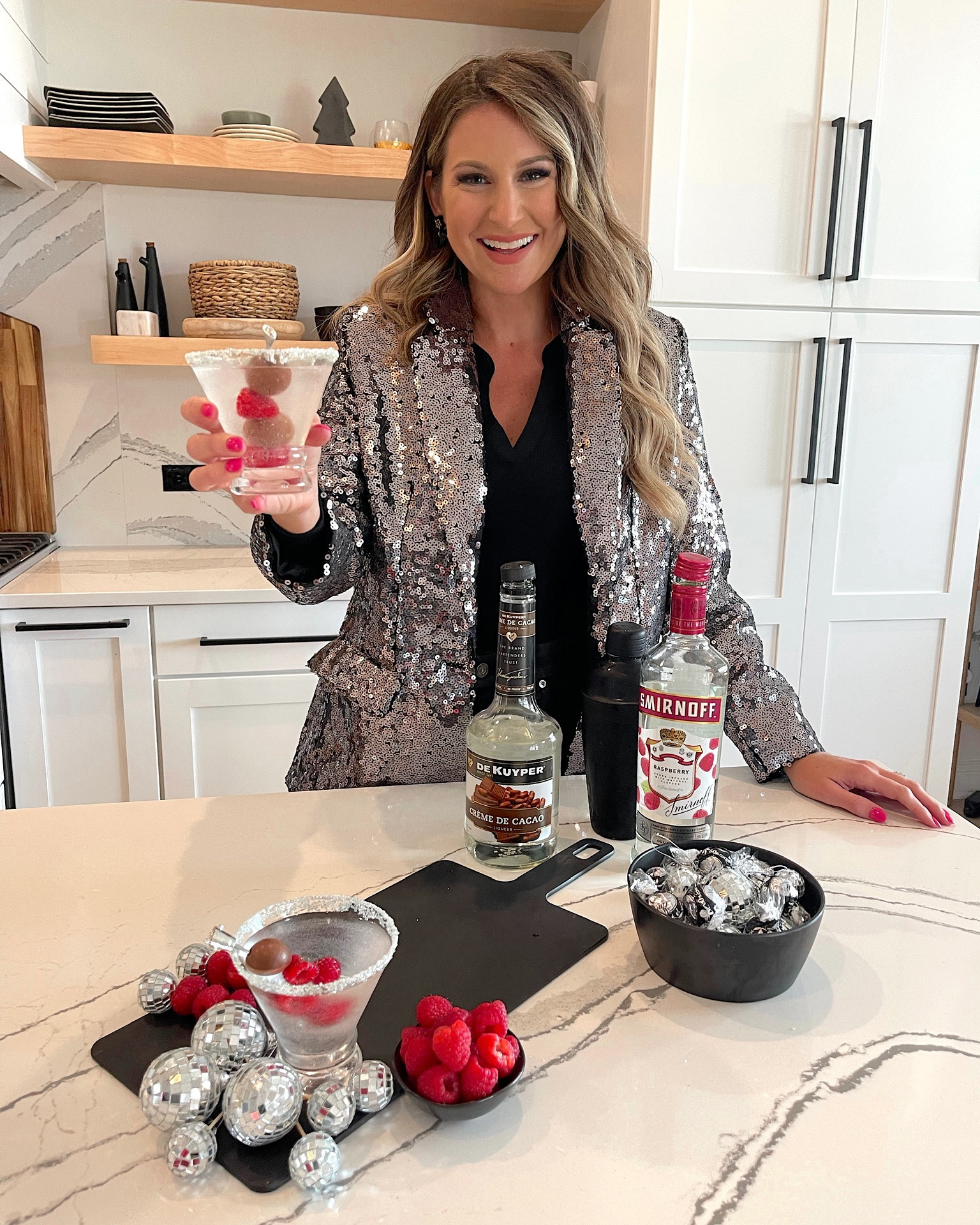 In a large sequin blazer, small bodysuit and size 29 leather coated jeans for the holidays from Amazon- all fits TTS.

#LTKstyletip #LTKHoliday #LTKhome