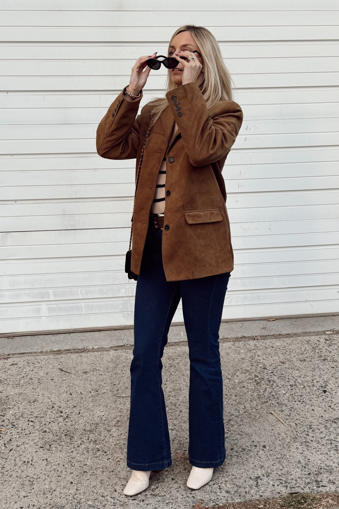 Suede jacket for fall.
Mine is from H&M, unfortunately sold out so linking similar! 
Amazon striped sweater,
Loft flare jeans,
Walmart beige booties 
ChocolateBrown belt from Nordstrom Rack

Fall outfit, brown jacket, fall jacket, business casual, fall fashion, jacket fall, street style, autumn outfit, trend alert,
Fall sweater

#LTKWorkwear #LTKStyleTip #LTKShoeCrush