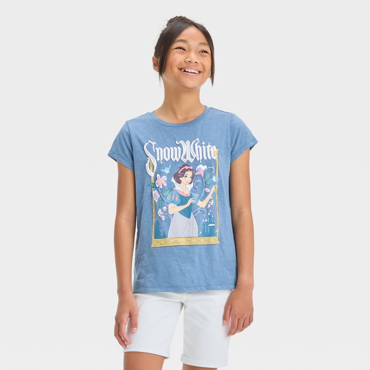 Girls' Disney Snow White Fairest of All Short Sleeve Graphic T-Shirt - Blue | Target