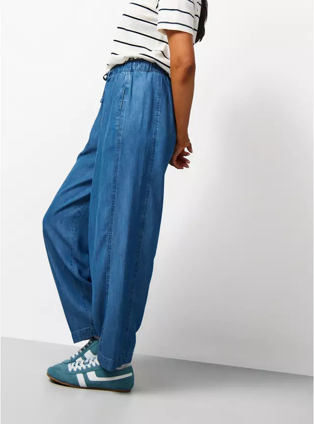 Blue Chambray Barrel Leg Trousers 12 | Tu Clothing